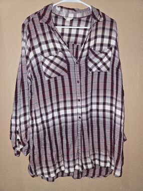 Relaxed Burgundy Plaid Button-Down Shirt